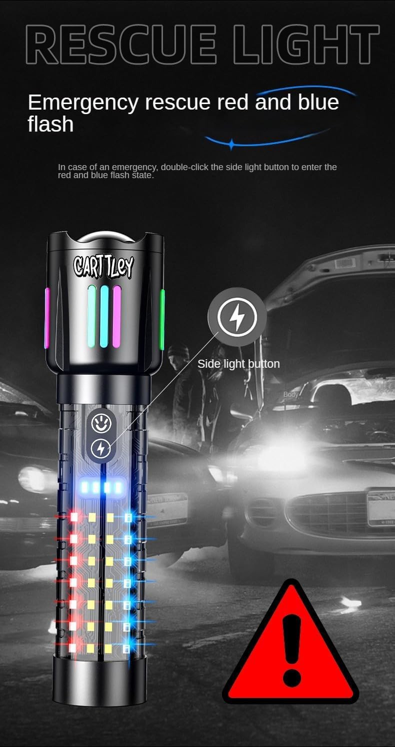 Rechargeable LED Flashlight, 2,000,000 Lumens, Tactical, 5 Modes, Zoomable, IP67 Waterproof, for Camping/Home (CCar519H)