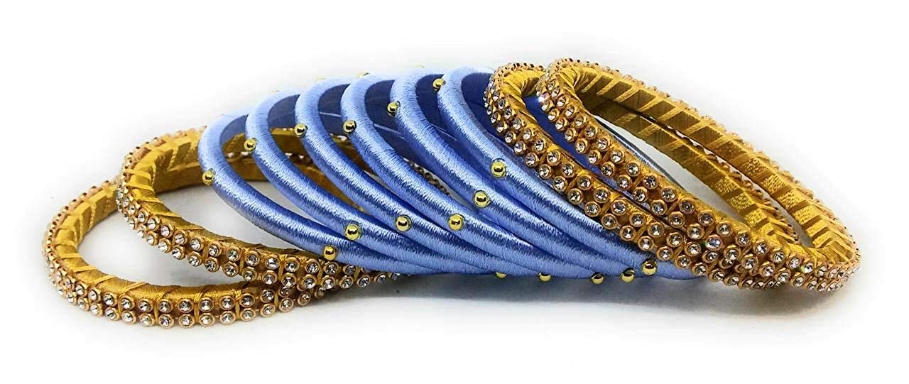 Anusha Enterprises Hand Made Silk Thread Gold Plated and Zircon Bangle Set of 10 Bangles Sky Blue-Gold (size-2/10) (B0BXJ8LCSW) Amazon Price History, Amazon Price Tracker
