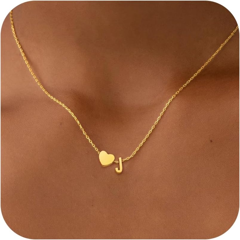 JNZSSWHJJHHeart Initial Necklaces for Women - 18K Gold Plated Heart Initial A-Z Necklace Dainty Heart Necklace for Women Tiny Gold Initial Necklace for Women Jewelry Gifts