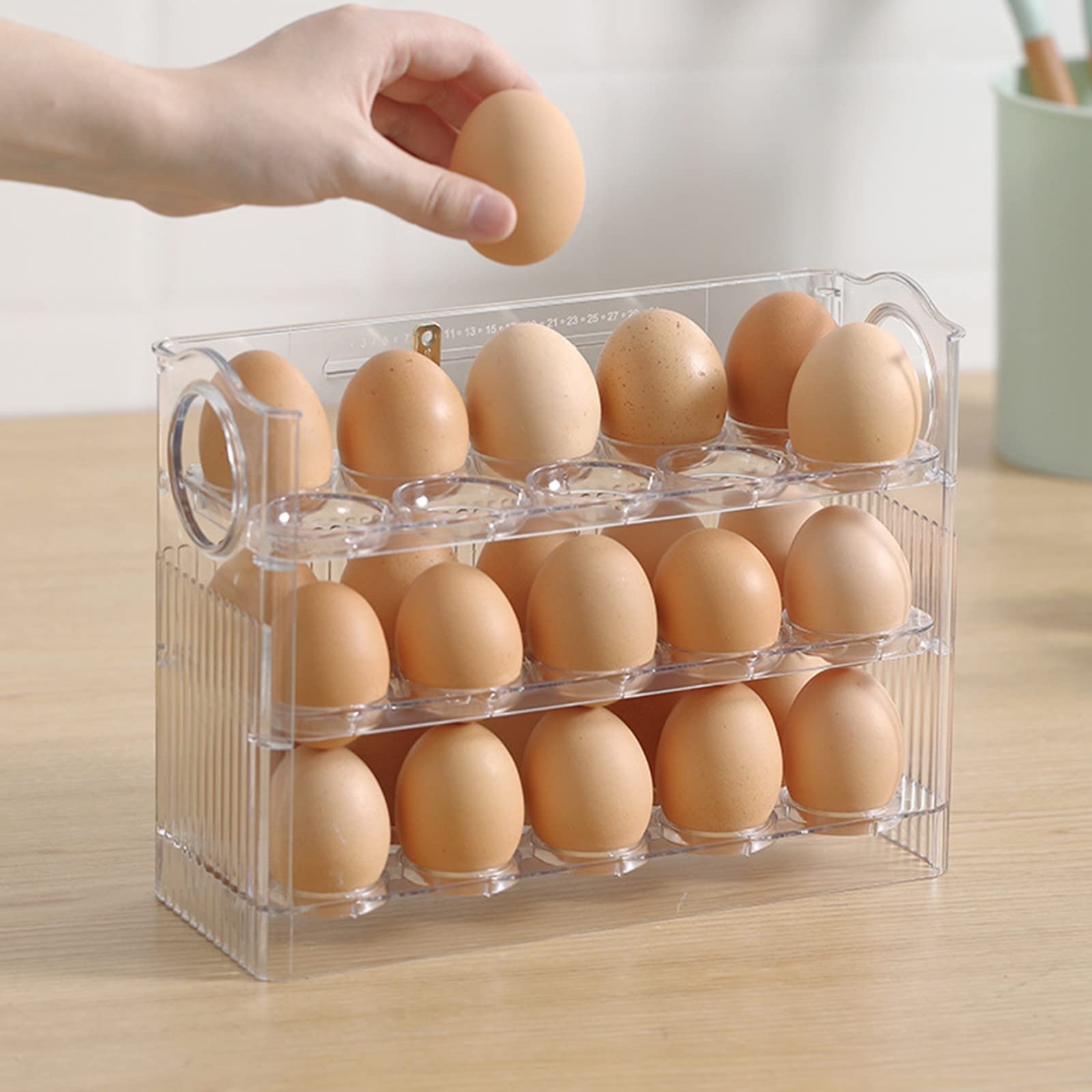 Compartimiento de Huevos para refrigerador, Soporte para Huevos, Puerta de Nevera abatible de 3 Capas, Estante de Almacenamiento de Huevos, Bandeja, contenedor, ahorrador de Espacio