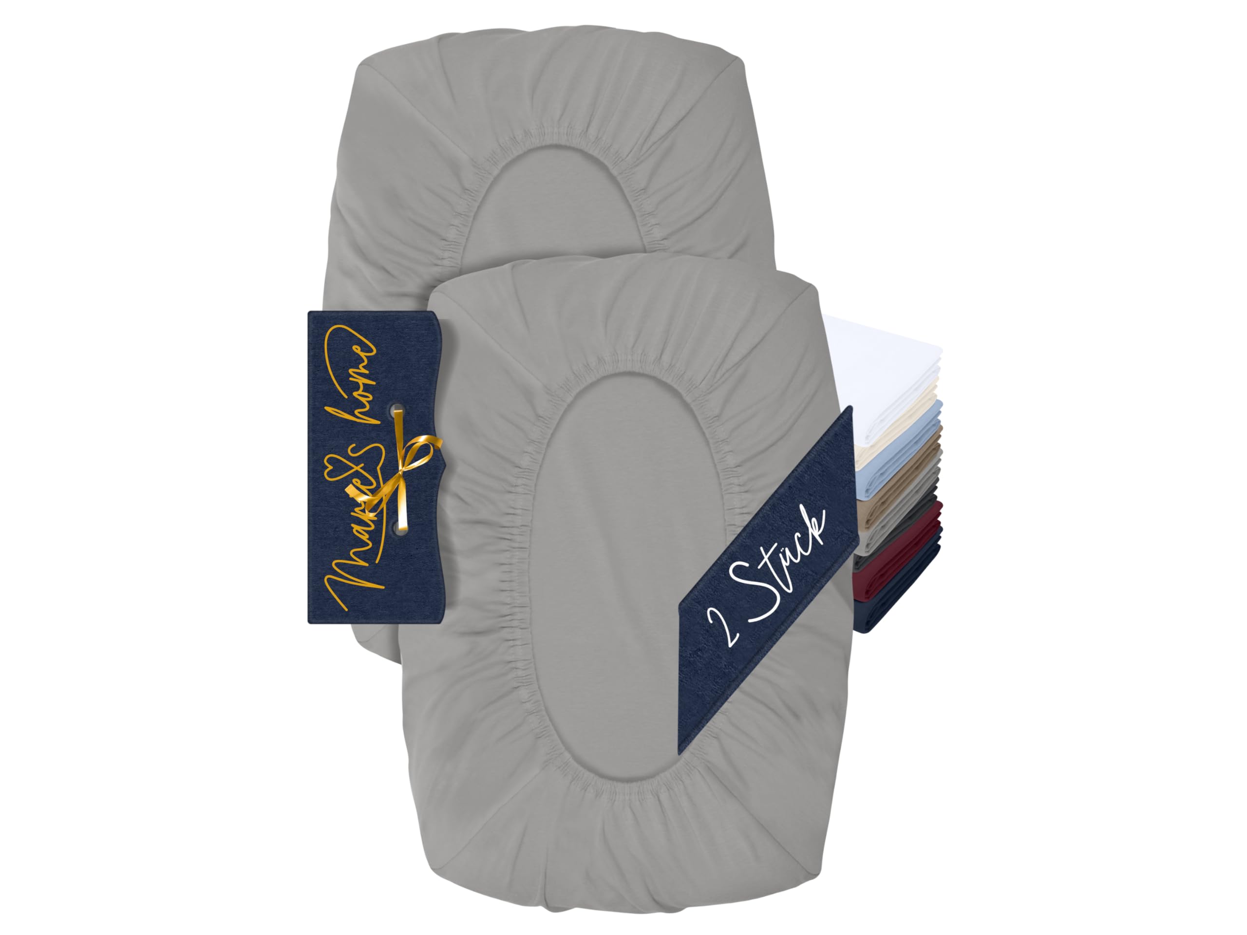 Marie´s Home 2er Pack Kissenbezug für Nackenstützkissen - Kopfkissenbezug für Nackenkissen - Spannbezug und Kissenbezug 1627.2372, M (35-40 x 55-60 cm), Silber