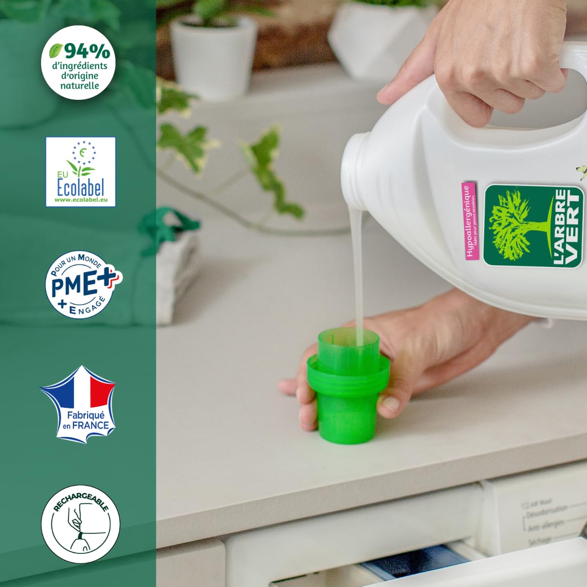 L'Arbre Vert Lessive Ecolabel Savon Végétal - Hypoallergénique - 67 Lavages - 94% d'ingrédients d'origine naturelle - 3.015L (Lot de 3)