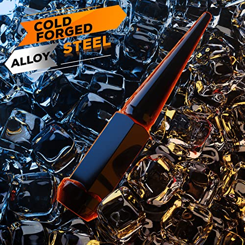 Dynofit 14 Mm X 1.5 Wheel Spike Lug Nuts, 24 X Black M14X1.5 Lug Nut, Cone/Conical Bulge Seat, Dynofit Closed End Nuts With 1 Socket Key For Chevy Silverado Aftermarket Wheel #TOP2