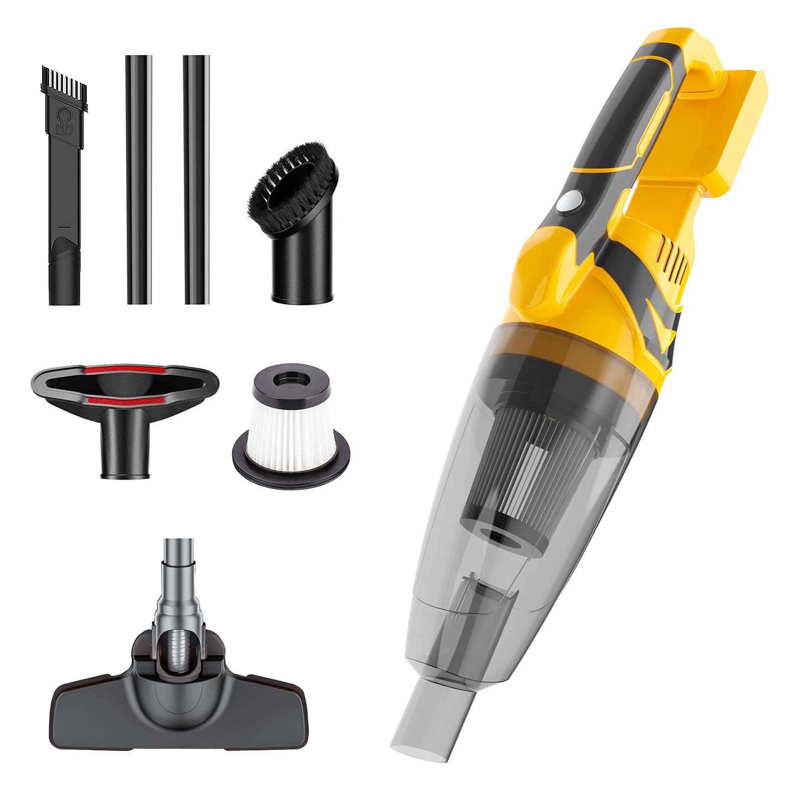 BUANKAD Cordless Handheld Vacuum, Car Vacuum Cleaner Compatible with Dewalt 18V 20V Battery, Portable Lightweight Vacuum for Car Bench Table, Yellow (Tool only, no battery)