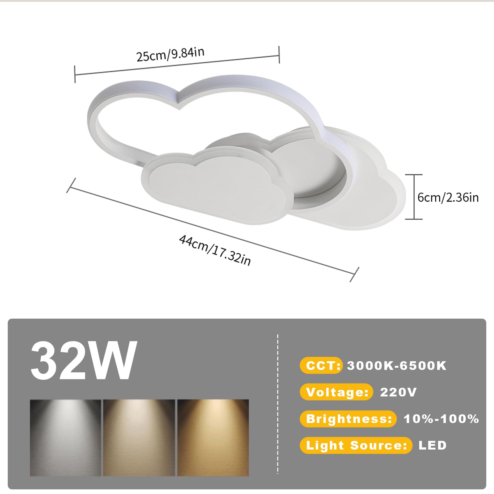 Goeco Lámpara de Techo LED Regulable, 32W Lampara Infantil Techo, Creativa Nube con Mando a Distancia 3000K-6500K, Luz de Techo Blanco para Habitaciones Infantiles Dormitorio Comedor Sala de Estar