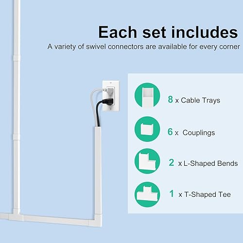 Miniatura 6 de Kit de ocultador de cable, 113.6 pulgadas, cubierta de cable para cables en la pared, cubiertas de alambre para cables en la pared, ocultador de