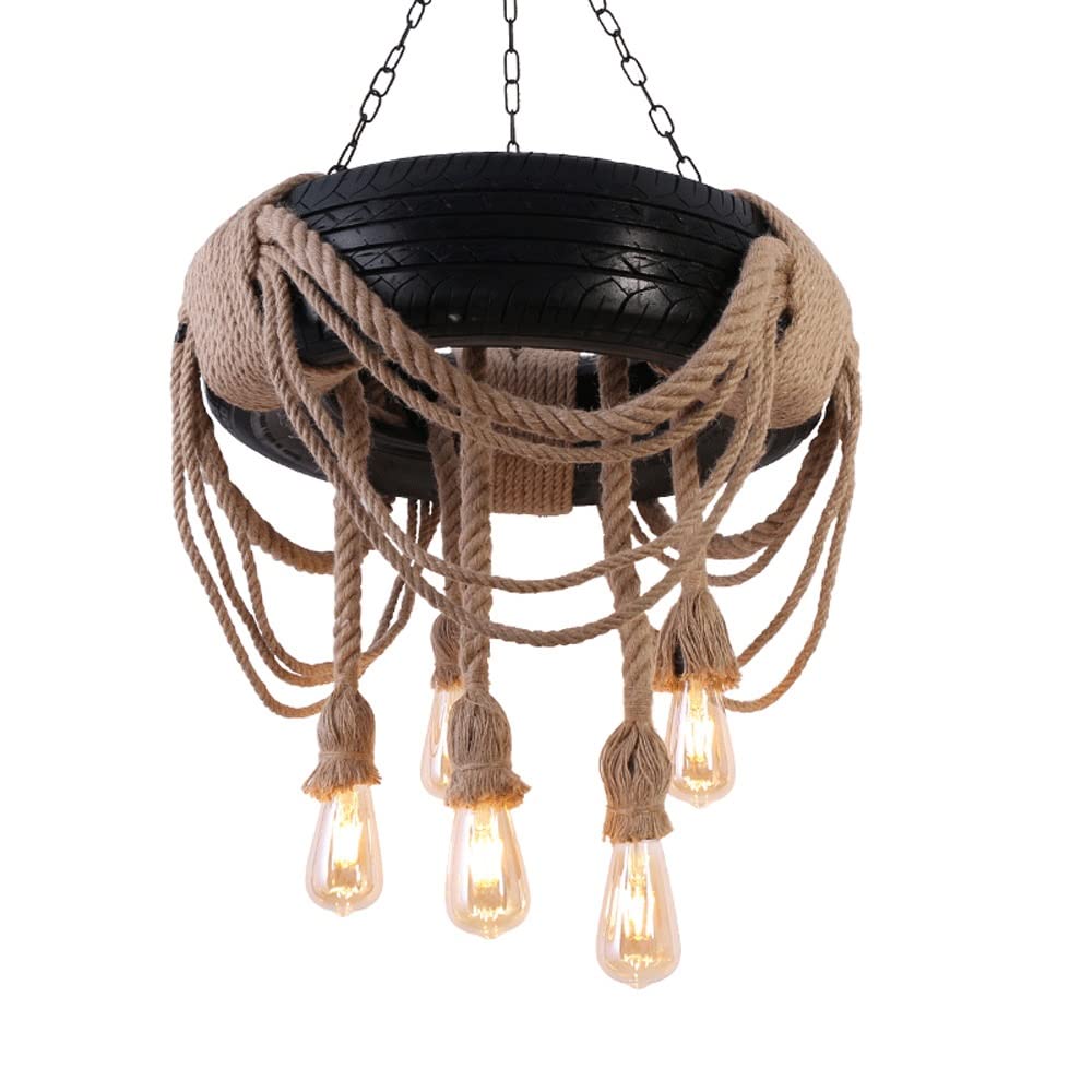 Pneus industriels américains Lampe à Suspension en Corde de Chanvre Lustre personnalisé créatif Pneu en Corde de Chanvre Salon Salle à Manger café Lustre rétro Times