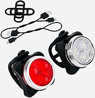 Vista 1 de Juego de luces para bicicleta recargables USB, faro delantero LED y luz trasera, luz de bicicleta impermeable, 4 modos, silicona y plástico, LED