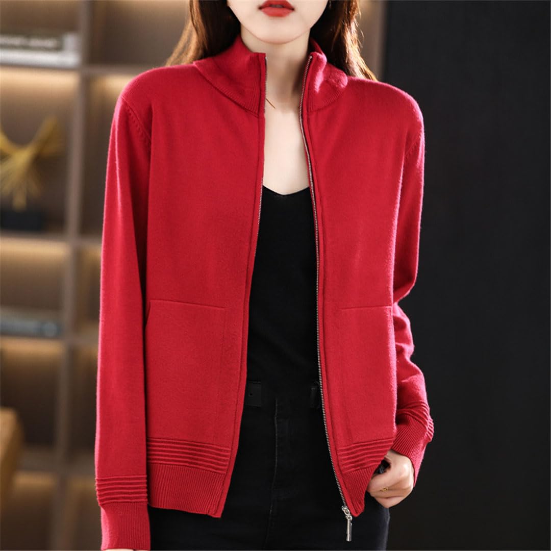Ownwfeat Suéter De Lana para Mujer, Cárdigan con Doble Cremallera, Tops De Punto Informales A La Moda