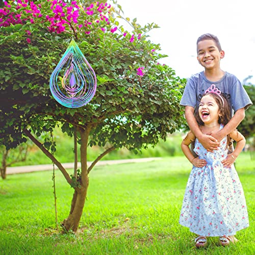 Wind Spinners 3D Stainless Steel For Outdoor Garden Decoration Gifts, 12 Inch Magical Metal Water Droplets Rainbow Light Effect Spinners With Rotating Hook #TOP6