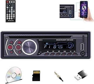 CAMECHO Single Din Car Stereo with CD DVD Player Bluetooth Car Radio Hands Free FM Radio AUX in/USB/TF Card Input/Car DVD Player Car MP3 Player 1 Din Audio Receiver with Remote Control