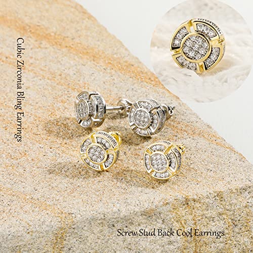 Topgrillz 925 Sterling Silver Iced Out Cz Premium Diamond Cluster Zirconia Round Screw Back Stud Earrings For Men Hip Hop Jewelry (Gold Small Circle) #TOP4