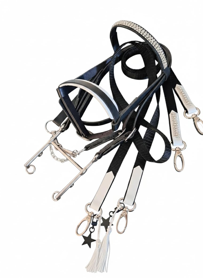 Generisch Hobby Horse Trense Kandare, negro, sin caballo, solo accesorio para hobbyhorsing, accesorio para caballos de juguete, trense de juguete, trense de juguete