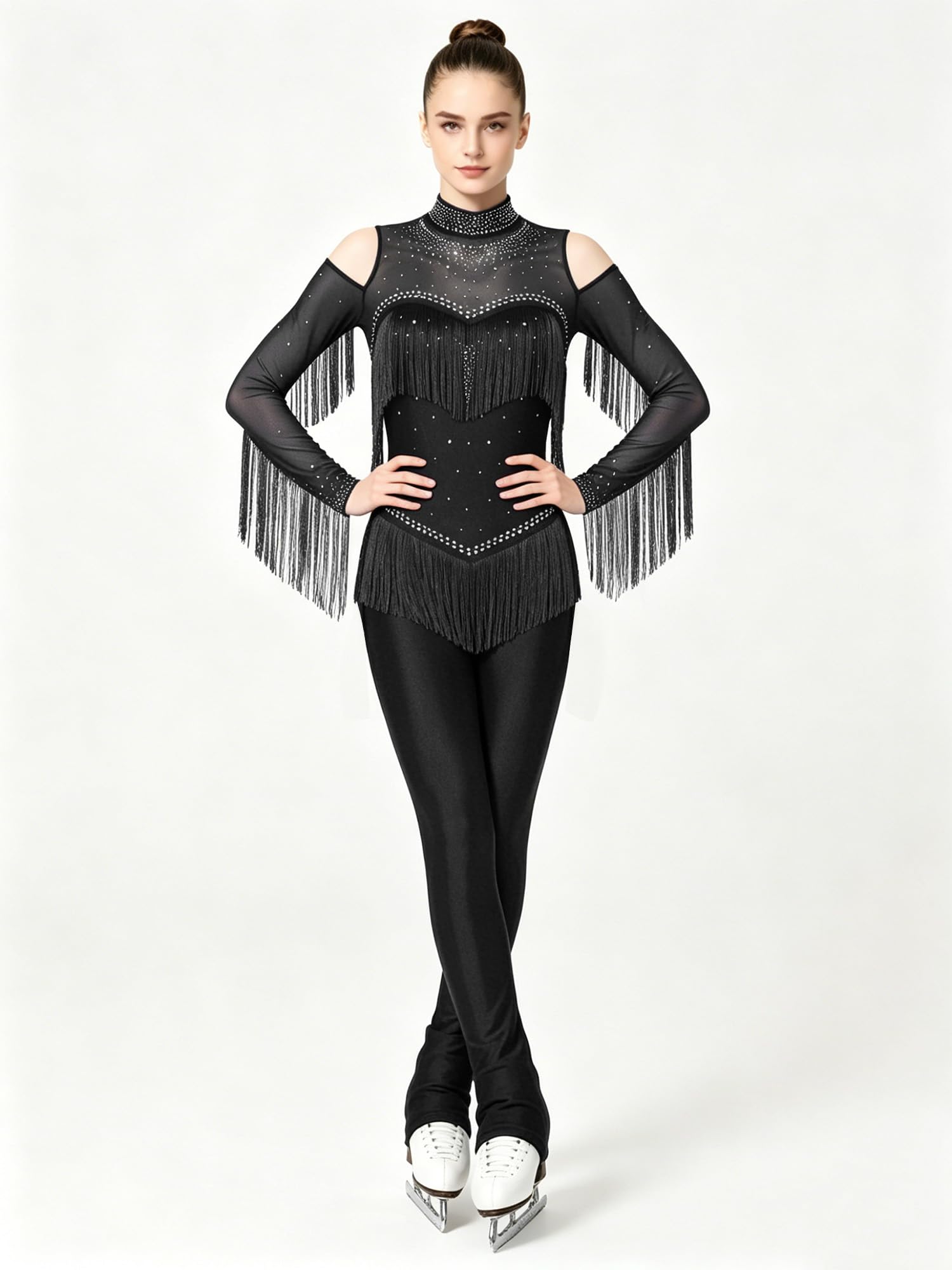 Donna Unitard Di Ginnastica Ritmica Body Danza Classica Rhinestones Scintillanti Body Atletico Per Ballerini Strass Luccicanti