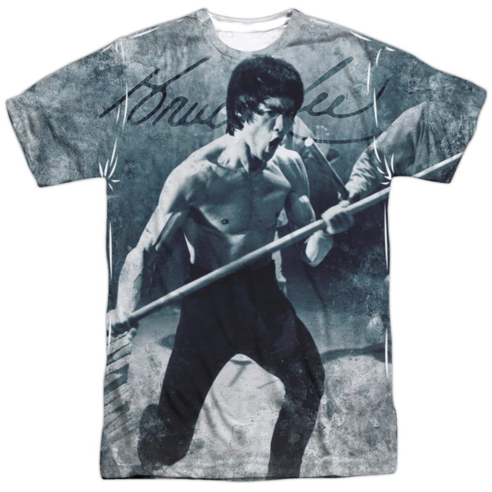 Bruce Lee Signature All-Over Front Print Sports Fabric T-Shirt, Medium White