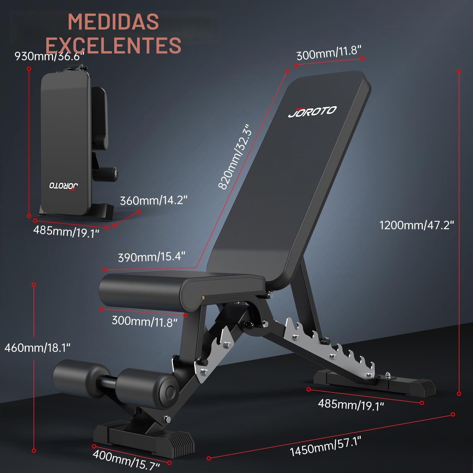 JOROTO MD60 Banco De Pesas Ajustable – Banco De Entrnamiento De Musculación Plegable De Capacidad De 360 kg Para Bench Press De Cuerpo Completo