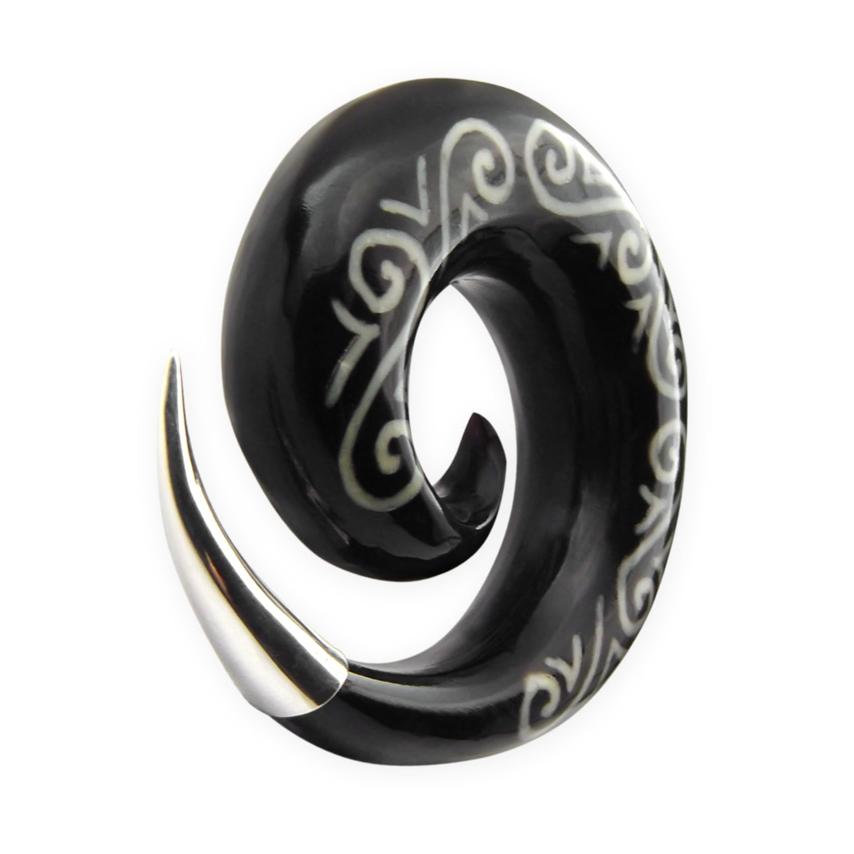 Fly Style Piercing Ohr Expander aus Horn und 925 Silber - Dehnschnecke Dehnspirale Dehnungsschnecke Dehnsichel