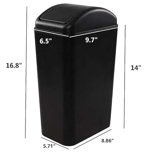 Miniatura 2 de Cubo de basura negro con columpio, delgado para espacios estrechos, 14 litros, F