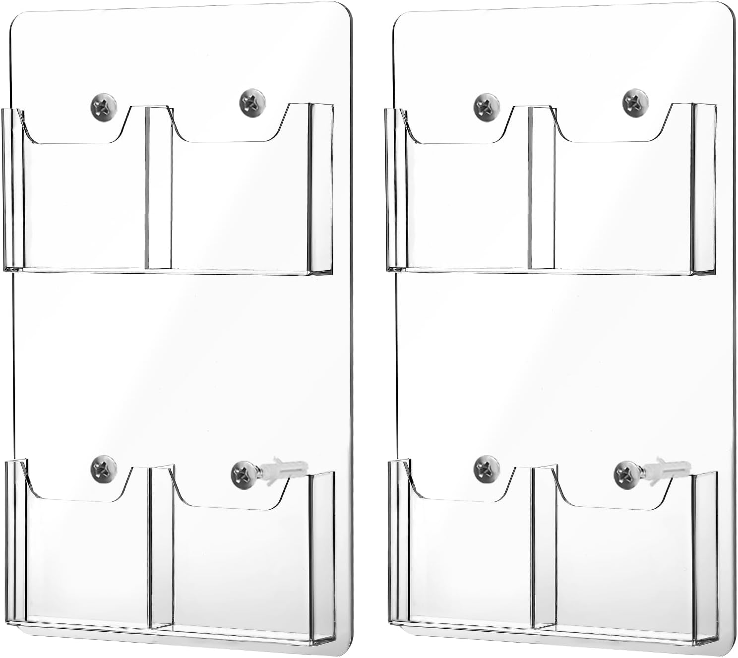 Eersida 2 Pack Acrylic Brochure Pamphlet Holder Wall Mount Clear Brochure Display Holder Plastic Trifold Flyer Rack Literature Storage Rack for Offices Waiting Room (8 Pockets, 15 x 17 Inch)