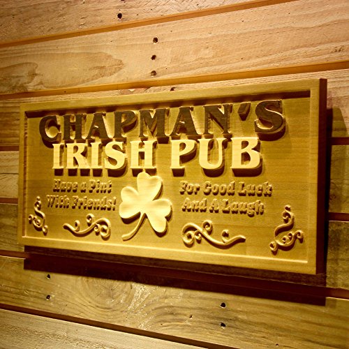 ADVPRO wpa0125 Name Personalized Irish Pub Shamrock Wood Engraved Wooden Sign - Standard 23 x 9.25