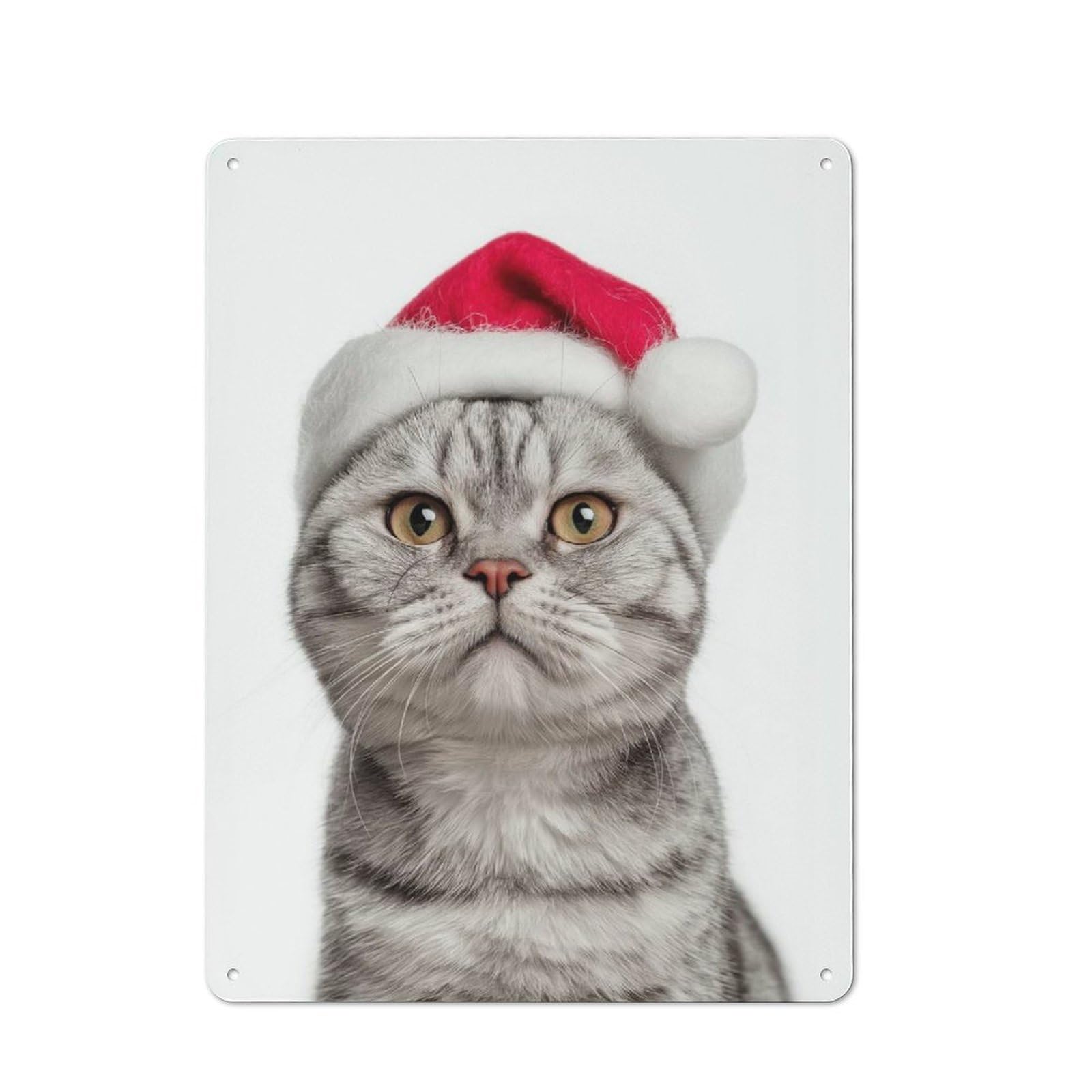 Junmoney American Shorthair Cat With Santa Hat Portrai T Retro-Style Tin Wall Plaque 40X30cm For Café Or Home Bar, New Home Wall Decor For Home Bar Enthusiasts