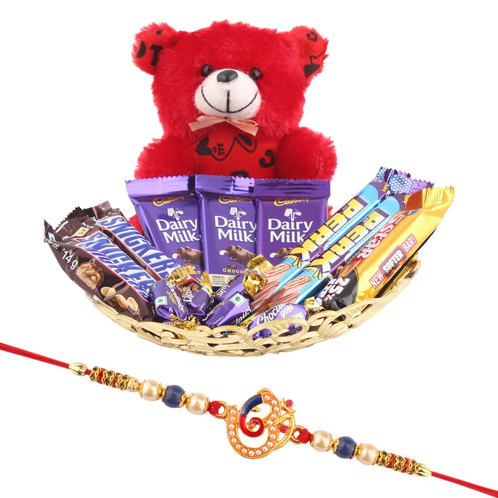 SFU E Com Snickers With Snickers Almond Chocolates Gift Hamper | Rakhi Chocolate Gift Hamper with Premium OM Ganesh ji Rakhi for Brother | Roli, Chawal, Chandan, Misri | 1191