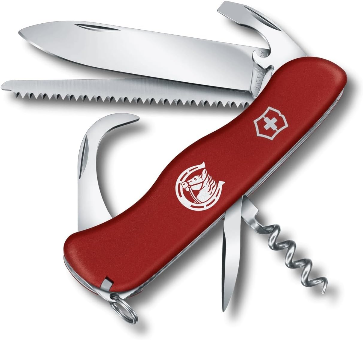 Victorinox Equestrian Swiss Army Knife, 12 Function Swiss Made Pocket Knife with Hoof Cleaner, Wood Saw and Large Blade - Red