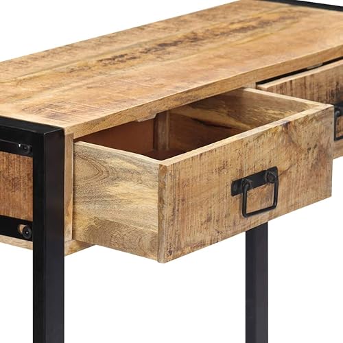 Miniatura 5 de vidaXL Mesa de salón de estilo industrial, mesa de madera maciza de mango con cajones de almacenamiento, decoración artesanal, robusta y duradera