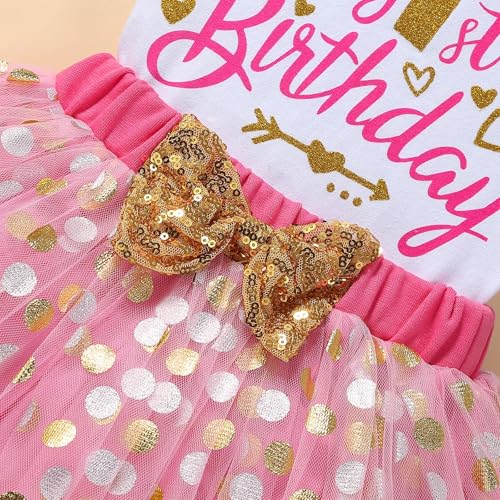 Newborn Baby Girls Baby Girls My 1st Birthday Outfits Romper + Tutu Skirt + Headband Set3