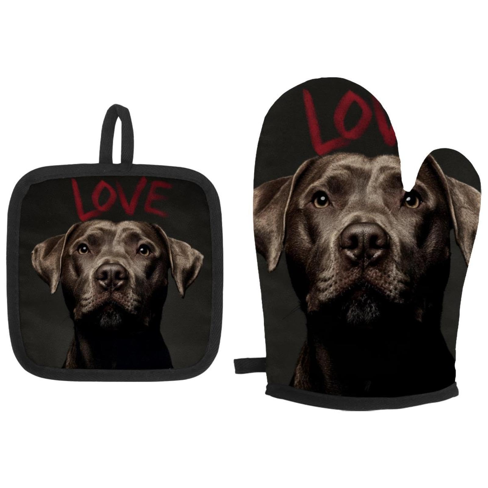 Gants de cuisine anti-brûlure Love Dog, manique isolante pour plats chauds