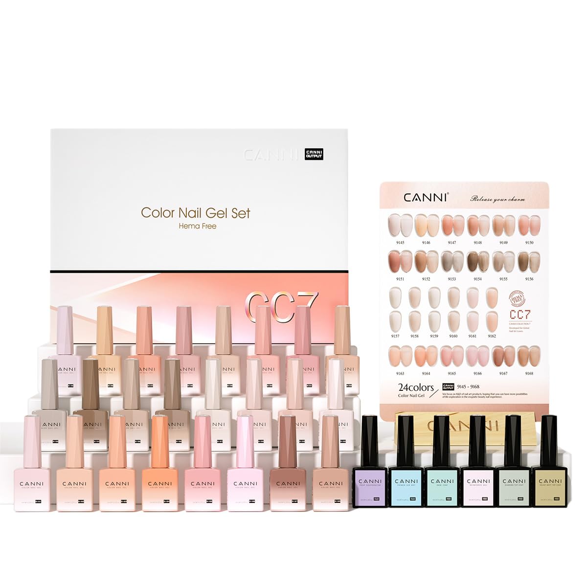 CANNI CC7 30 Pcs 9ML Hema-Free Jelly Gel Nail Polish Set with Base Top Coat- Jelly Nude Pink Translucent Gel Polish Colors Kit, Soak Off LED Nail Manicure Kit DIY at Home Salon Gifts CC7-Jelly Sheer Pink