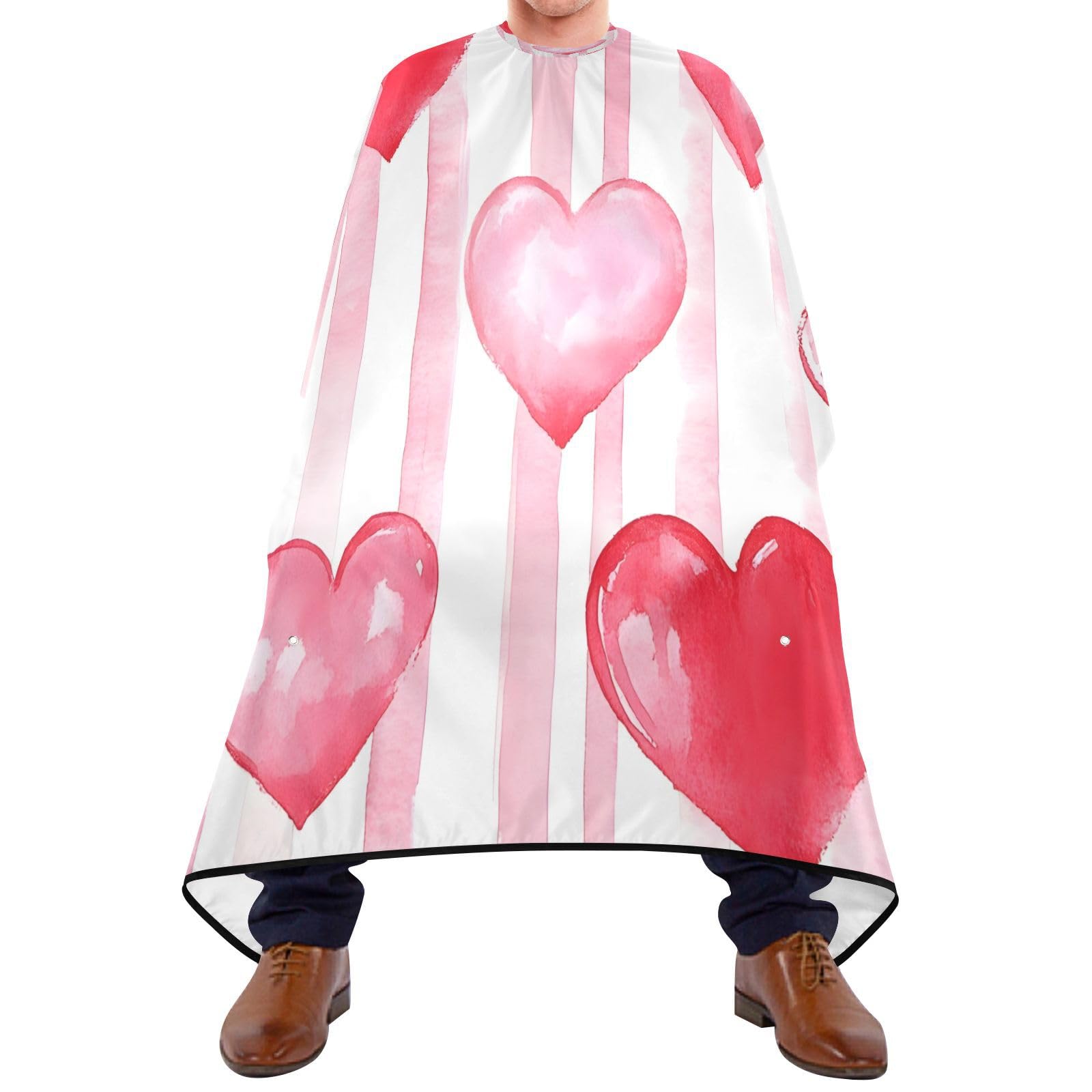 BOESI Doodle Stripes and Heart Pattern Barber Shawl, Waterproof Haircut Shawl, Haircut Salon Apron, Shaving Bib, 55 x 65 inches
