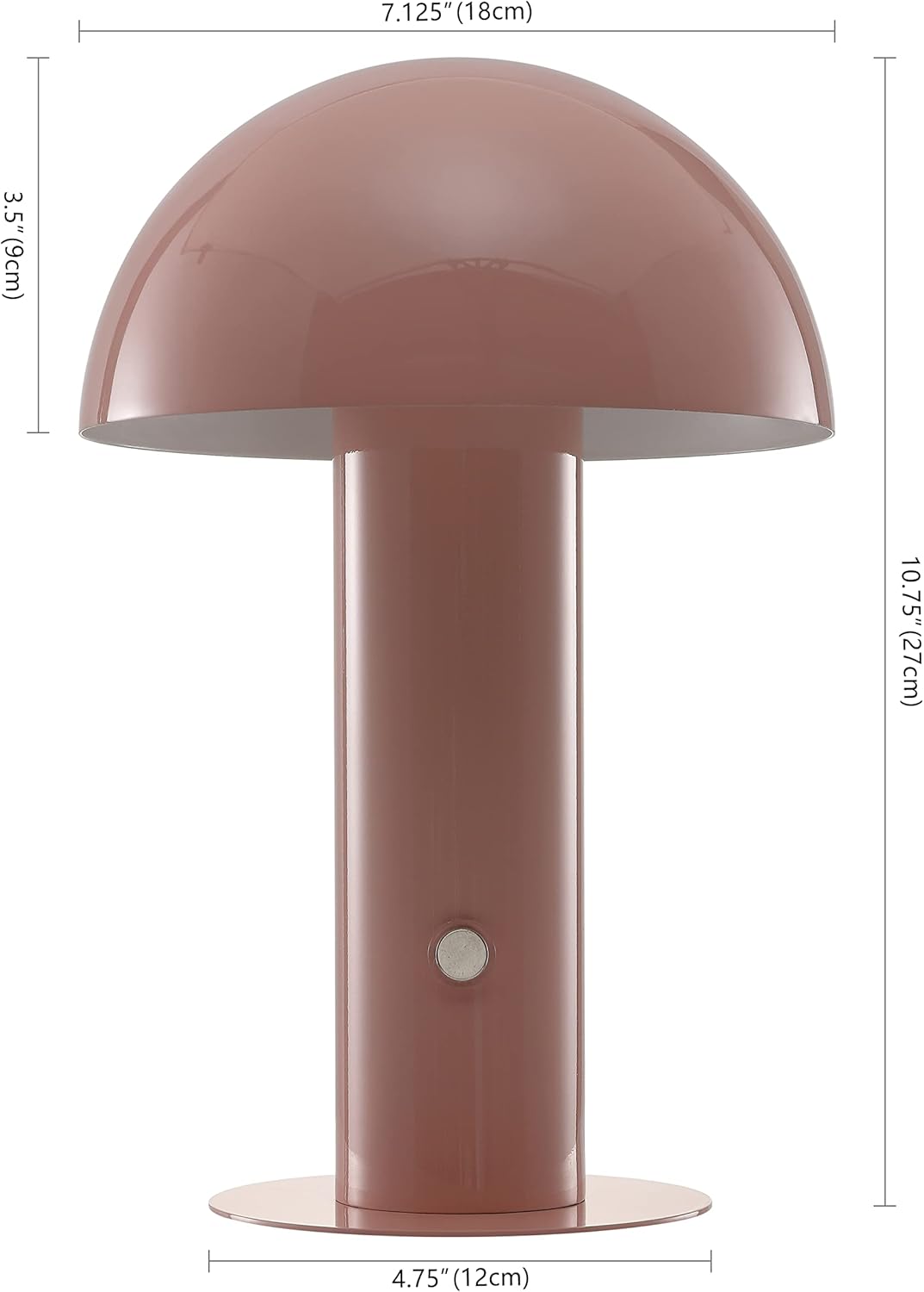 JONATHAN Y 10.75" Pink Rechargeable LED Mushroom Table Lamp, Cordless Portable Bedside Lamp for Living Room Bedroom, 3-Way Dimmable Modern Iron Desk Light, Metal Shade (JYL7115F)