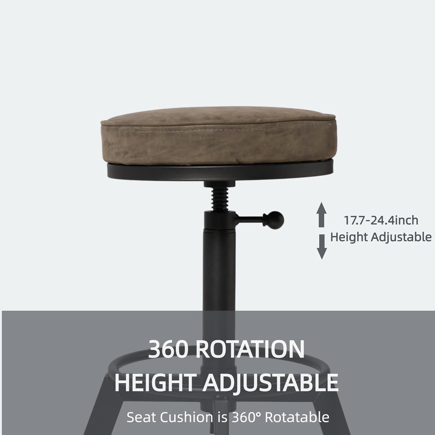 Vintage Bar Stools | Kitchen Island Counter Stool | Swivel Pu Seat | Extra Sitting | Standard Counter Height Adjustable 17-24inch (Set of 2)