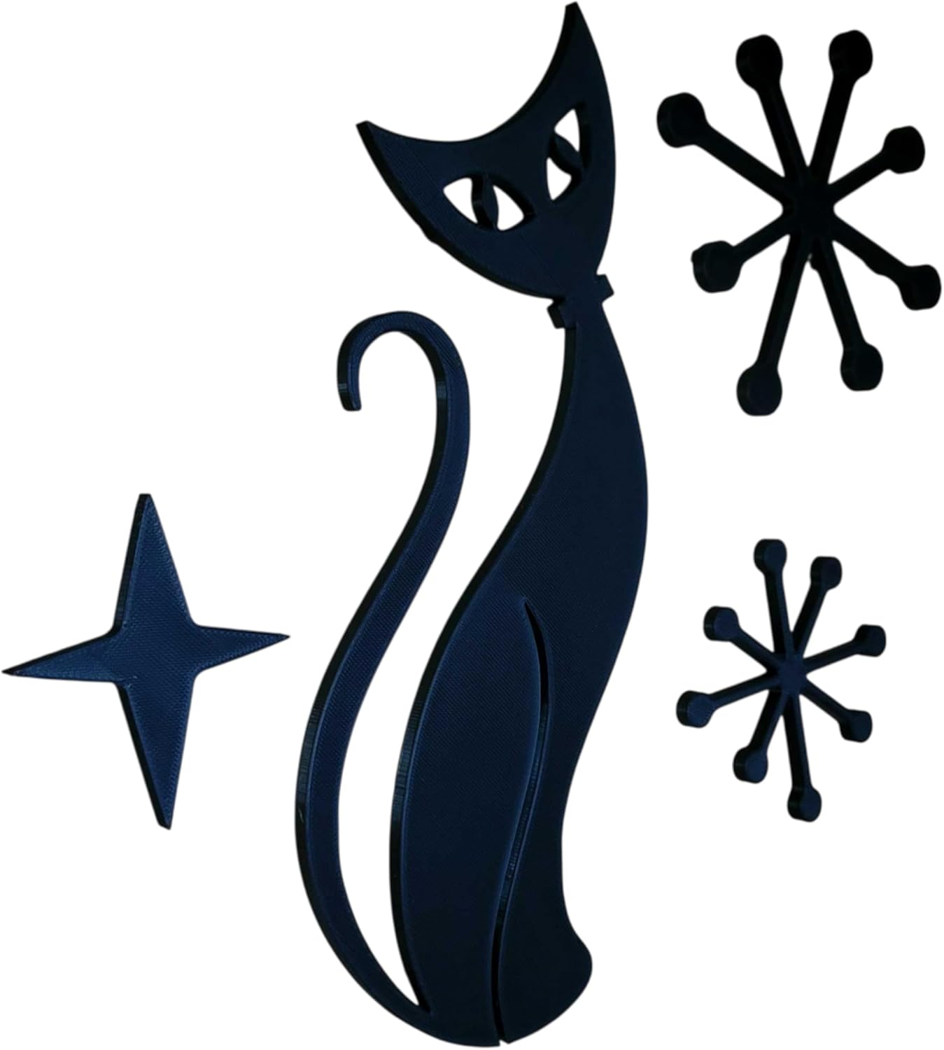 MidCentury Modern Vintage Style Atomic Cats & Star Bursts Wall Art 1960s Retro Decor 50s MCM Midmod Space Age (Black)