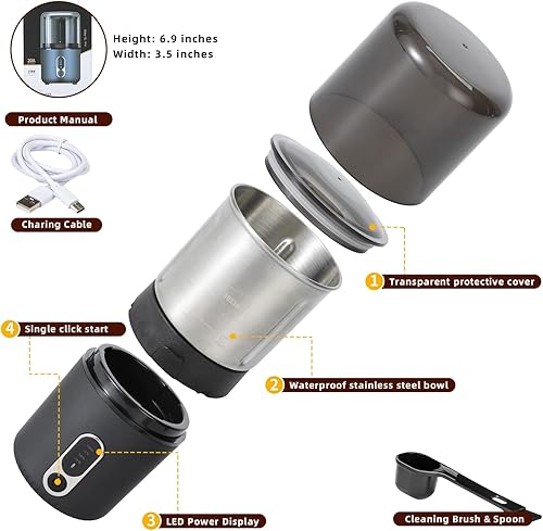 Miniatura 7 de Molinillo de café eléctrico, potente molinillo de granos de café inalámbrico con recargable por USB, molinillo de café fresco para granos, especias,