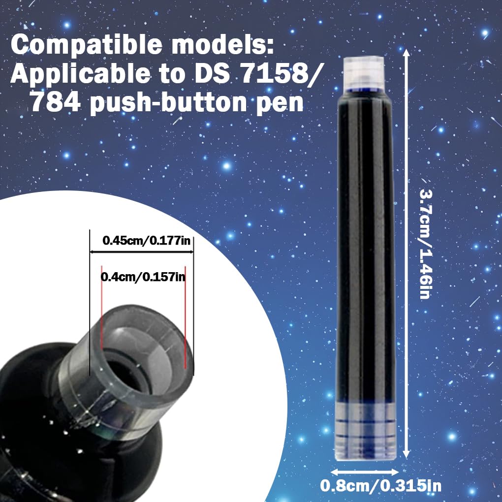 Lmoikesz 20 Pack DS-1784 Ink Cartridges For Retractable Fountain Pen, Refillable, Smooth And Easy To Replace, Quick Dry Fountain Pen Refills
