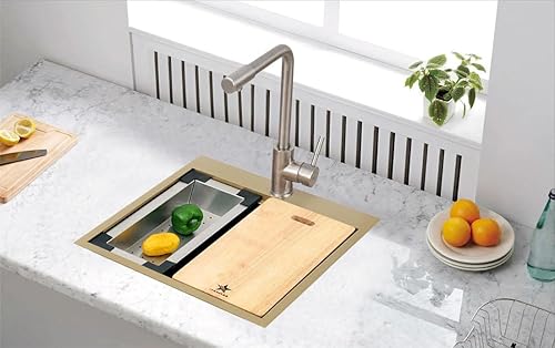 Miniatura 7 de STARSTAR Colador de acero inoxidable para fregadero de cocina de estación de trabajo (cubierta de madera, 15.78 W - 8 L)