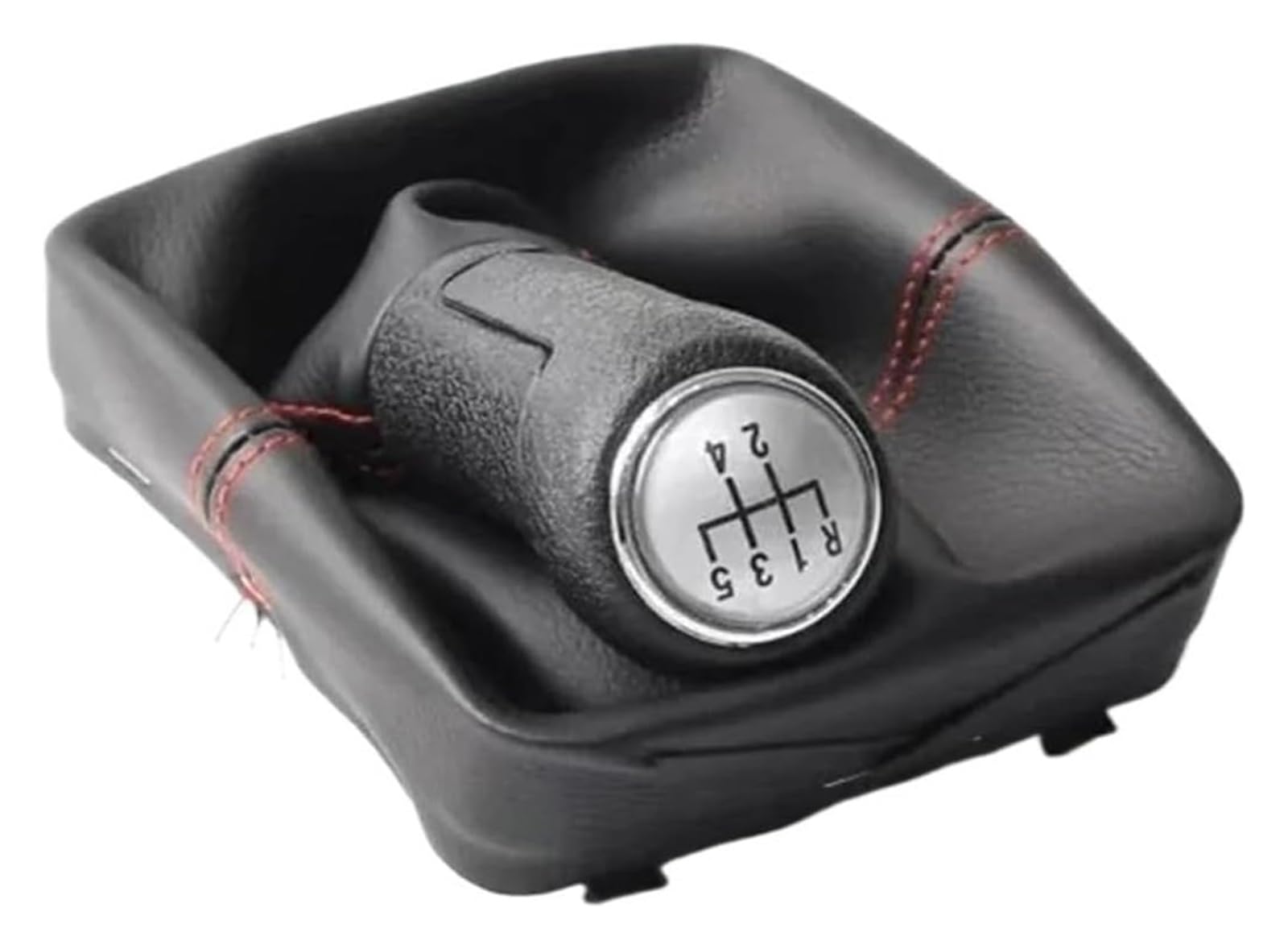 FNCVTM Car Gear Knob for VW for Polo 9N 9N2 2002-2009 Car Gear Shift Knob Lever Shifter Gaiter Boot Cover(Red Line,Matt Sliver)