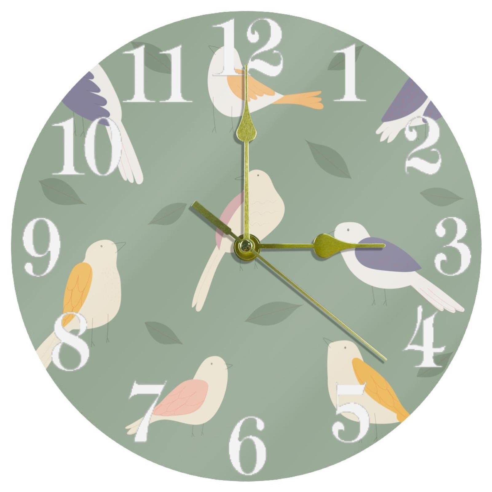 Horloge murale silencieuse à quartz de 25 cm avec oiseaux illustrés