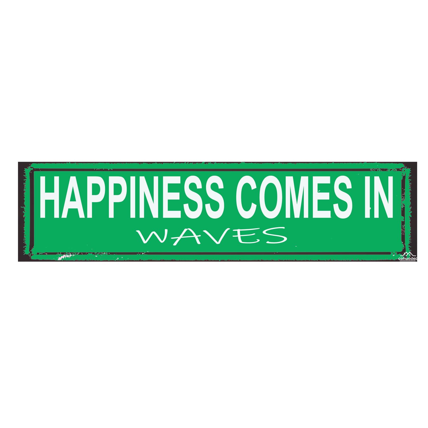 Happiness Comes in Waves Beach Sign - 4x16 Inch Rustic Metal Wall Art for Coastal Homes - Vintage Quote Decor for Cottages & Beach Houses