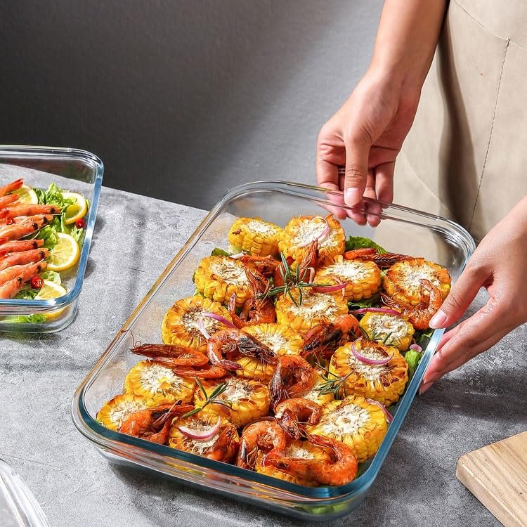 Utensilios para hornear de vidrio con fuente rectangular de 2L para recetas al vapor 5