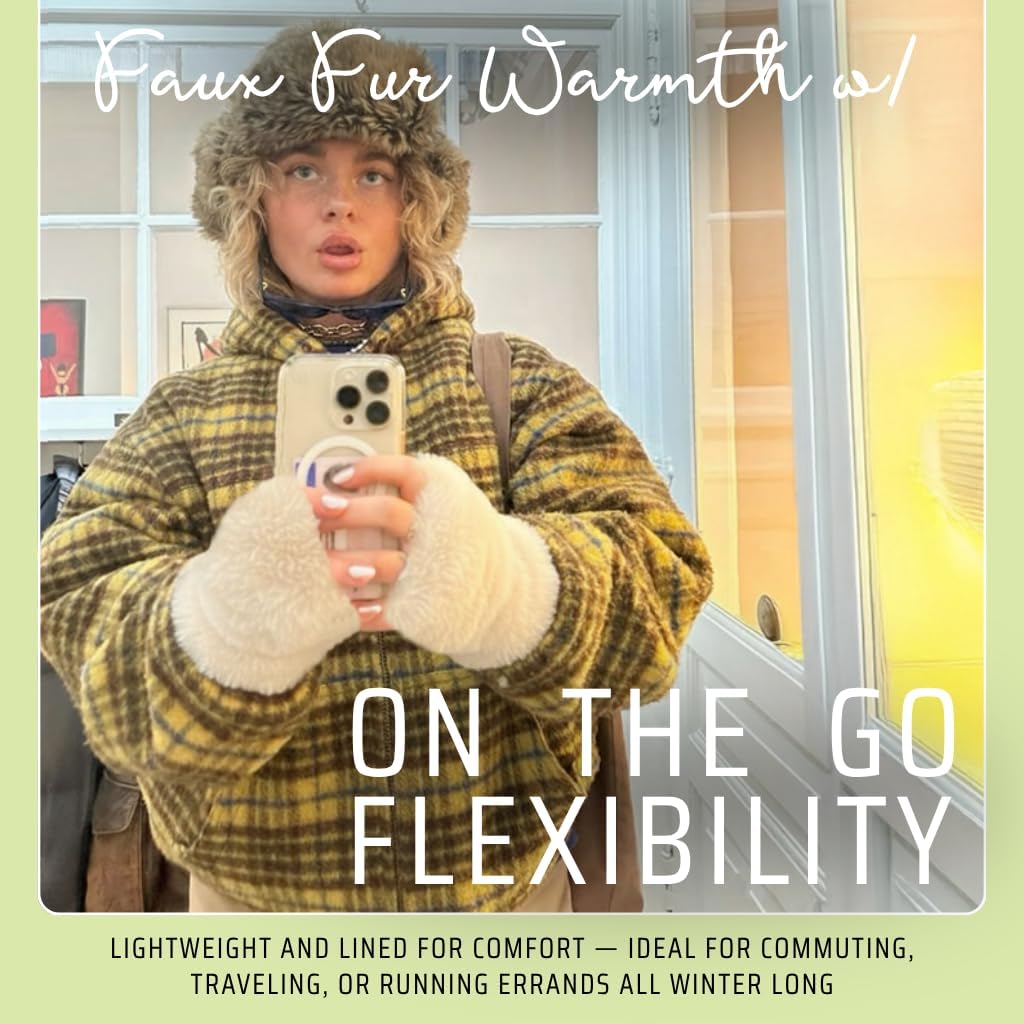 Funky Junque Faux Fur Flip Mittens Womens Warm Convertible Fingerless Gloves - Image 6