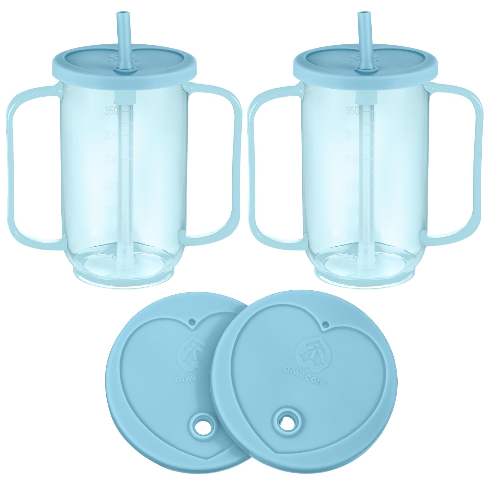 Sliner 2 Pcs Adult Sippy Cups for Elderly 12oz with Straw, Light Blue