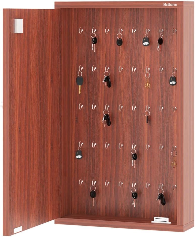 Box Engineered Wooden Wall Mount Key Holder (40 Metal Hook Classic Walnut) Home Office Kitchen Hangers Stand Organizer Keyholder Multipurpose Smart Hanger