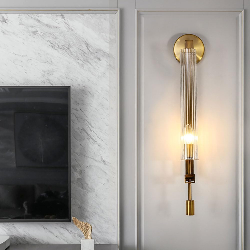 HPTHLY American Style Wall Sconces Clear Glass Shade Wall Lamps Gold Metal Hardwired Wall Lighting For Bedroom Bathroom Mirror Hallway E14/E12 Sockets