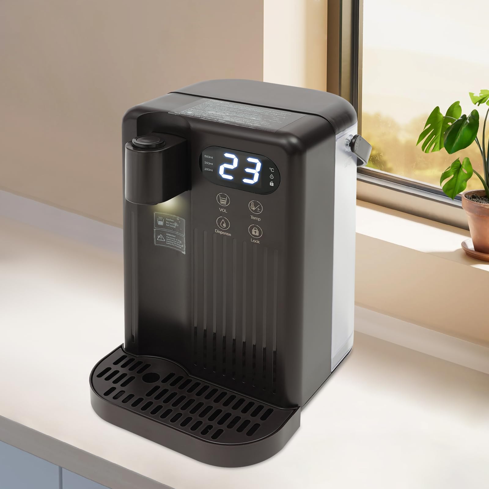 Dispensador eléctrico de agua caliente para beber fuente de agua oficina hogar caliente y fría máquina de beber mesa negra 18,5 x 24 x 30 cm 2200 W