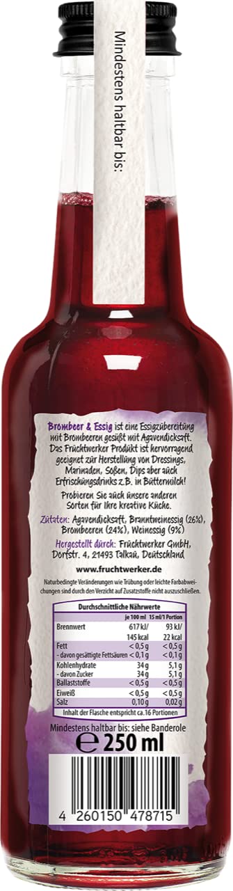 Fruchtwerker Set vinaigre et fruits I Différentes variétés I Fruité I Vinaigre de fruits I Set vinaigre I Pur végétal I Sucré I Dans des bouteilles en verre (cerise + orange + mûre)