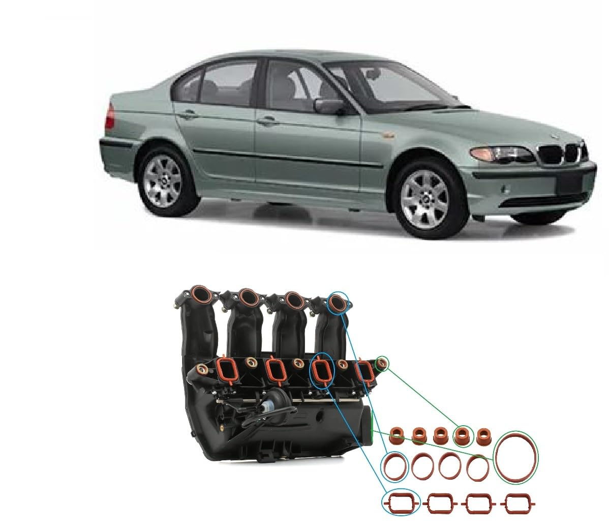 Twowinds - Guarnizioni del Collettore di Aspirazione Compatibile con BMW M47, E87, E46, E39, E60, E90, X3 - 4 Cilindri (14 pezzi)