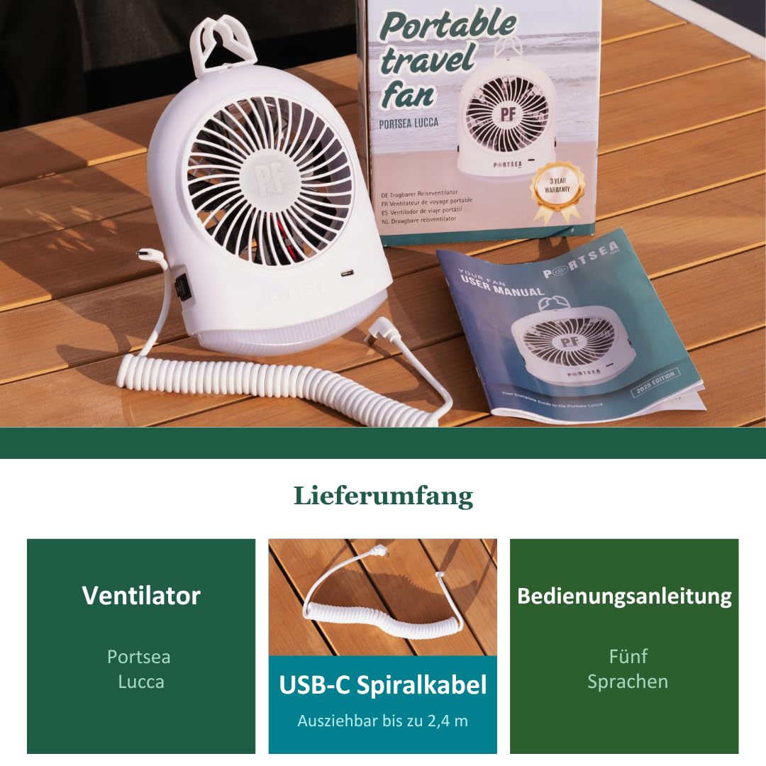 Lucca - Ventilador portátil USB silencioso para tienda de campaña, al aire libre, viajes y viajes, compatible con banco de energía
